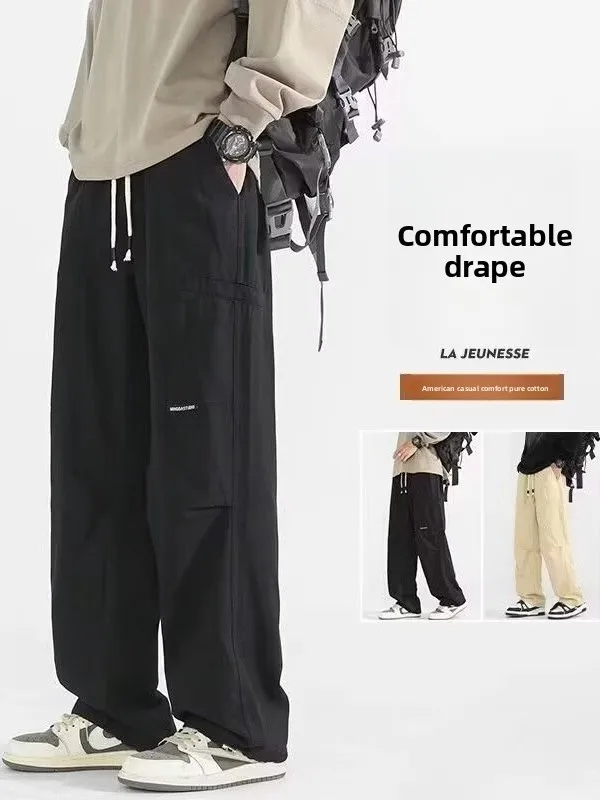 

Bla Casual Workwear Pants Men's Spring Summer Loose Fit Straight Leg Cotton Trousers Faionable American Sle for Men