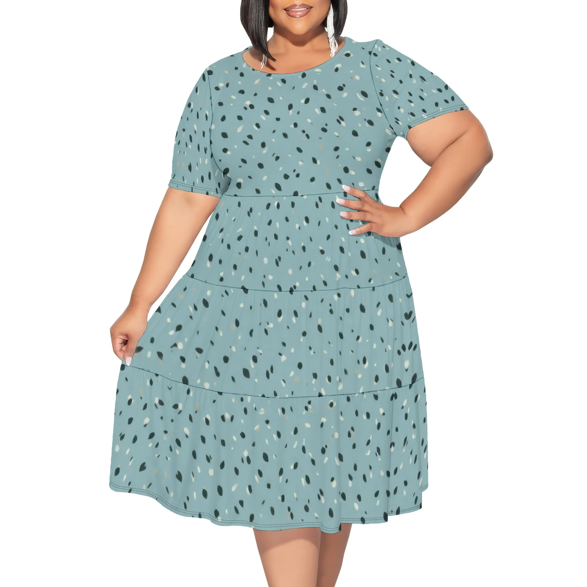 Abiti estivi casual taglie forti Abito da donna curvy con elastico in vita a strati con orlo arricciato e tasche