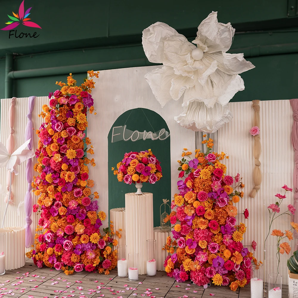 

Свадебные украшения на заказ, розовые, фиолетовые, оранжевые цветочные композиции для центральных элементов для свадьбы и мероприятий, фон для сцены FL2673