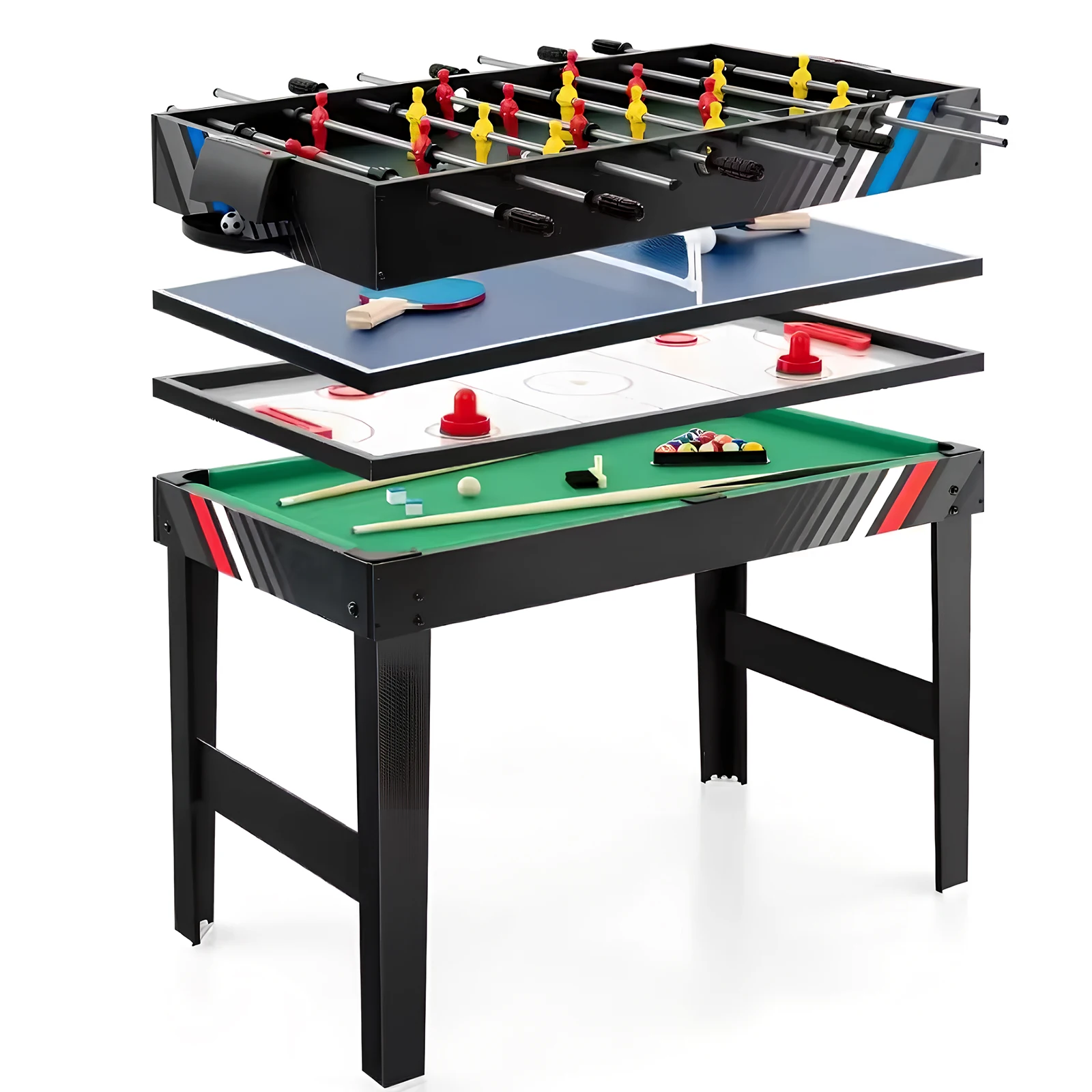 

4-In-1 All in One Game Table with Football Billiards Ice Hockey Table Tennis Gathering Game Table for Friends and Family Playing
