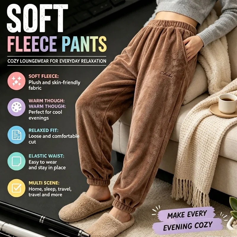 Ultra Soft Coral Fleece Pants Winter Thick Warm Loose Relaxed Lounge Style for Women Home Sleep Casual Outdoor Walking Weekend