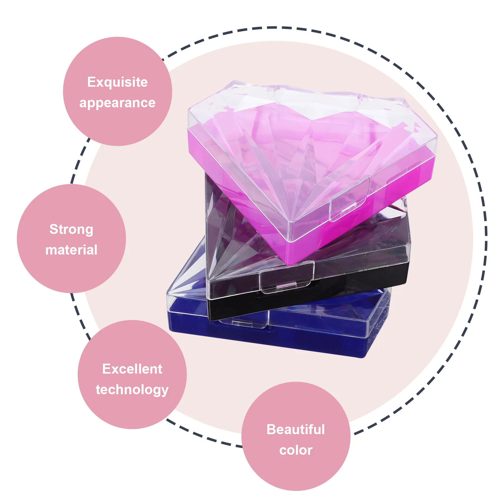 

3Pcs Diamond Eyelash Cases Colorful Lash Packaging Boxes False Lash Organizer Storage Solution False Eyelash Case