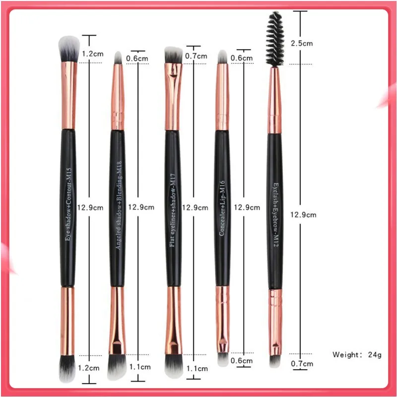 Escova preta da sobrancelha para mulheres, 1 a 10pcs, escova angular lisa do eyeliner, ferramenta da composição do olho, cosmético profissional