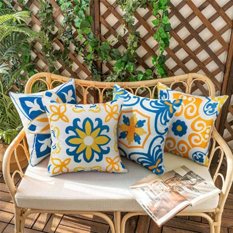 【Loja agora】conjunto de 4 capas de almofada impermeáveis ao ar livre 18 polegadas x 18 polegadas mandala flor decorativa capas de almofada estilo boêmio geométrico