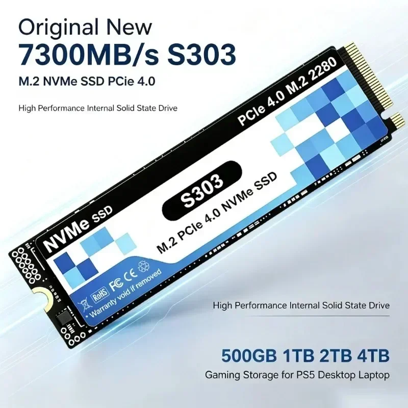 S303 500GB-4TB PCIe Gen4 M.2 NVMe SSD, 7300MB/s Max Sequential Read, Internal Drive for Gaming Laptops and Desktop Systems.