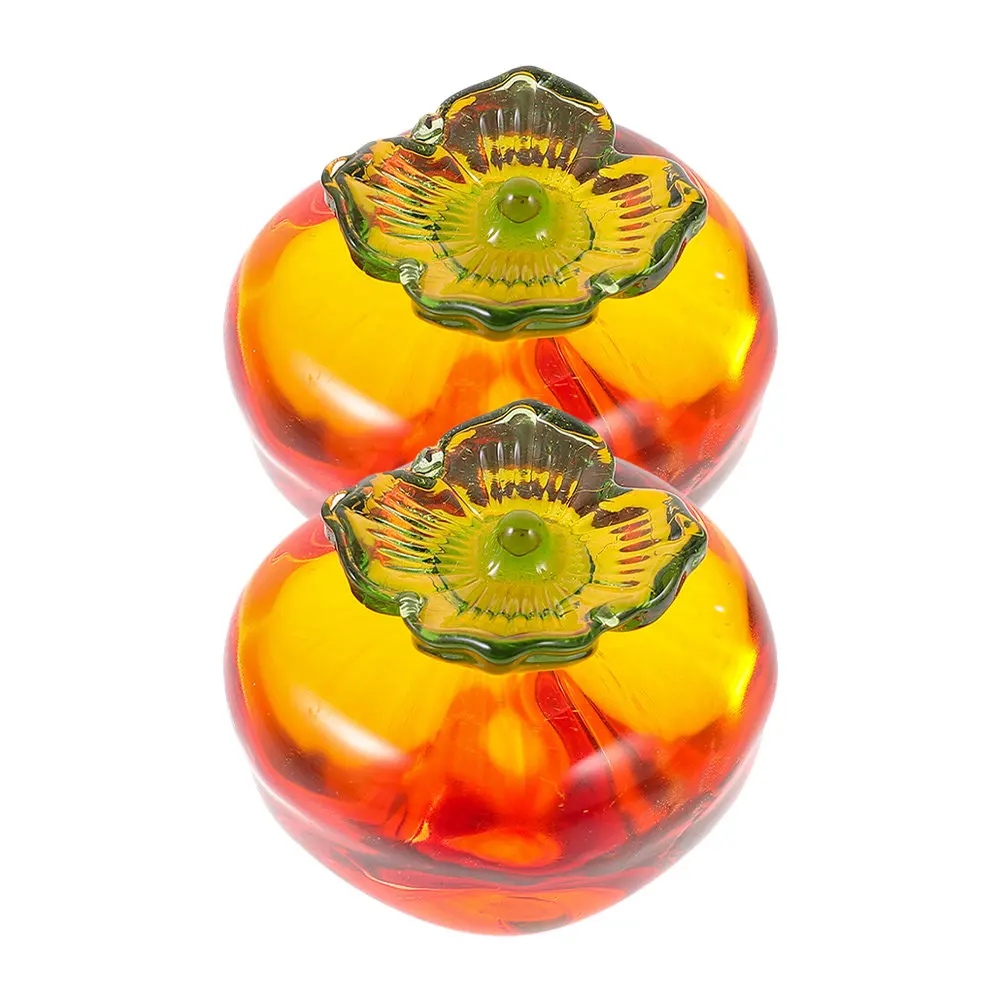 2Pcs Glass Persimmon Desktop Ornament Small Craft Decoration Home Office Living Room Tabletop Decor Persimmon Decor