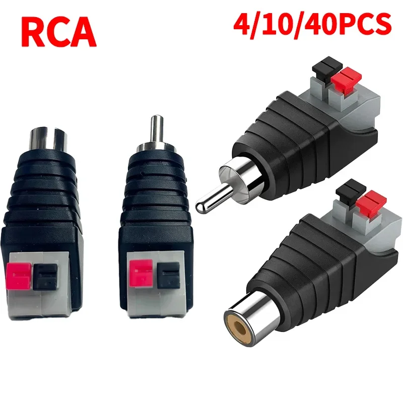 

4/10/40PCS RCA Male & Female Terminal Block Adapter – Solderless Audio Video AV Connector for CCTV Camera, Speaker, Home Theater