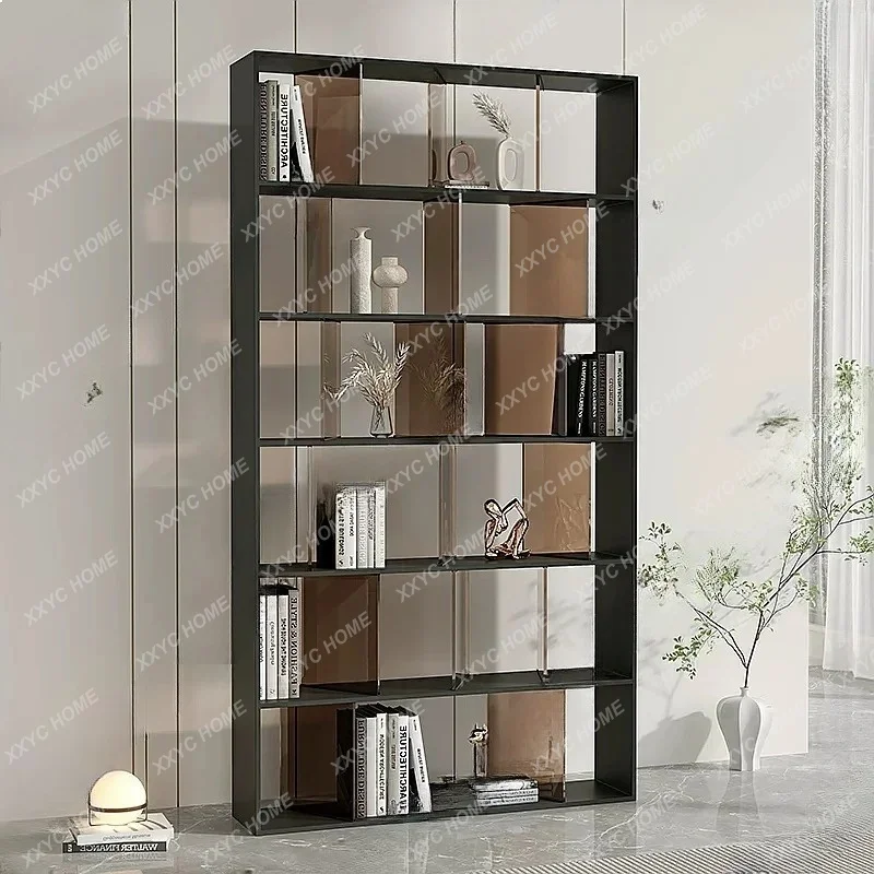 XXStainless Steel Bookshelf Acrylic Multi-Layer Display Shelf Modern Creative Floor Storage Rack