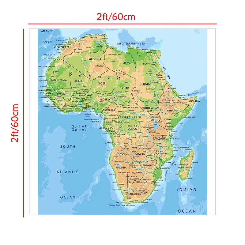 60*60cm o mapa topográfico de áfrica 2016 anos versão não-tecido pintura retro impressão parede arte cartaz para sala de estar decoração casa