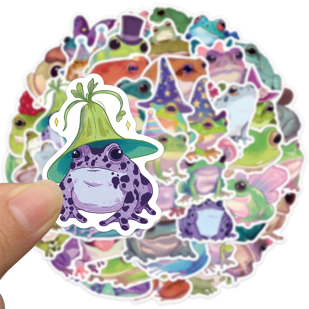 50 Stück niedliche Frosch-Aufkleber, exquisite Handkonto-Materialien, Handyhüllen, Laptop-Koffer, Wasserbecher, wasserfeste Aufkleber – Detail 3