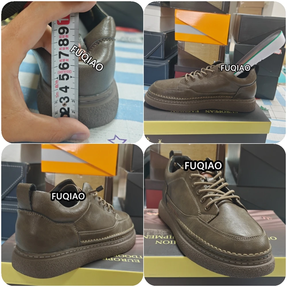 Men's 6CM Height Increase Elevator Shoes Casual Comfortable Leather Sneakers Invisible Hidden Heel Daily Outdoor Non-slip Shoes