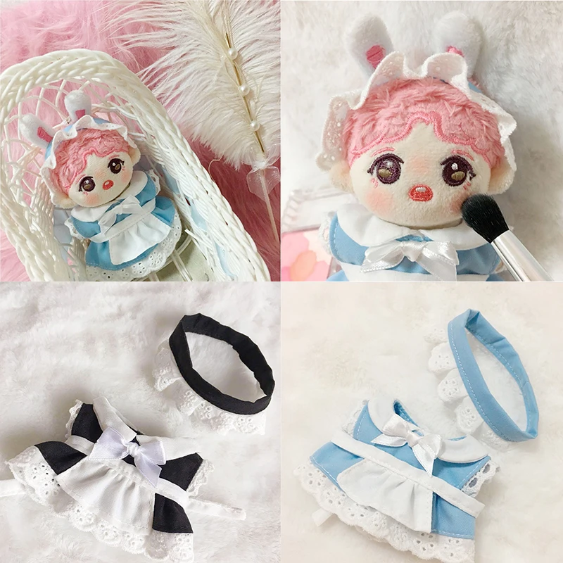 

10cm Handmade DIY Stuffed Plush Dolls Maid Dresses Headband Apron Kpop Baby Toy's Accessories for Children Idol Fans Collection