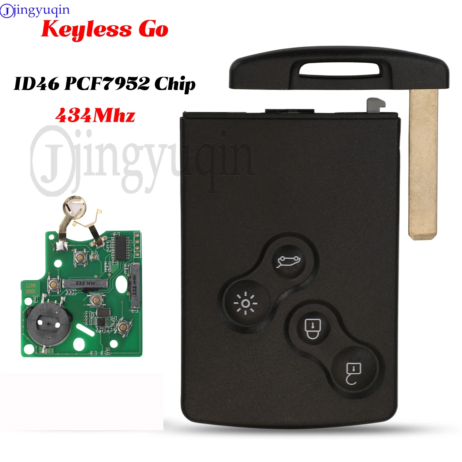 jingyuqin Keyless Go 434MHz ID46 PCF7952 Chip For Renault Megane 3 Fluence Laguna Scenic Remote Car Key Fob 4Button VA2 Blade