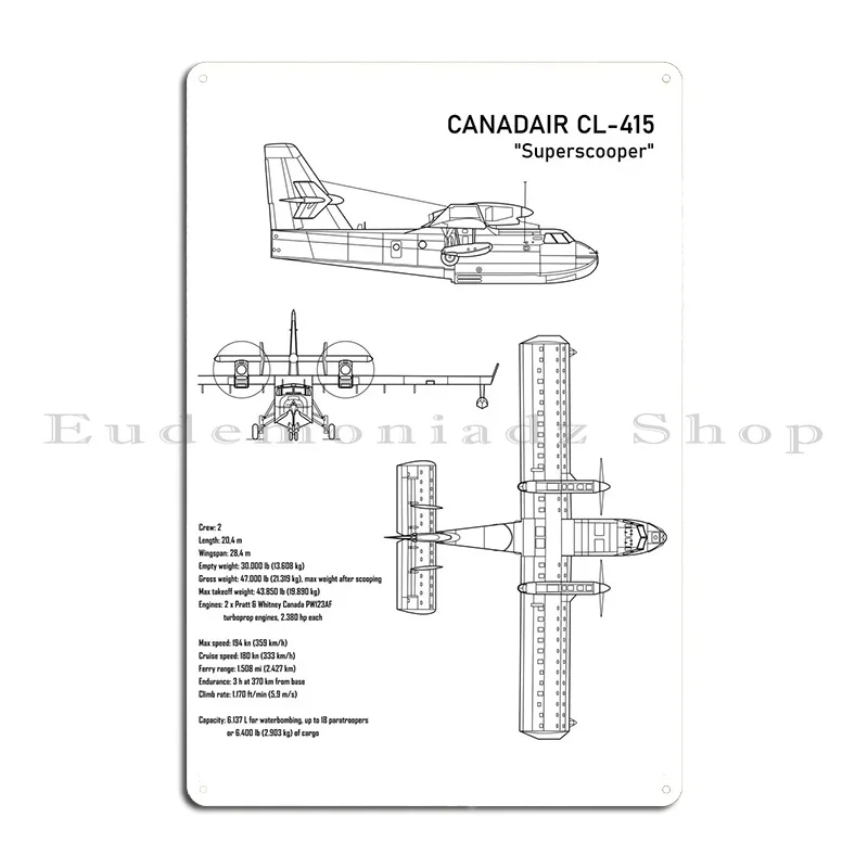 Canadair Cl 415 Seaplane Metal Plaque Living Room Garage Rusty Cinema Designing Tin Sign Poster