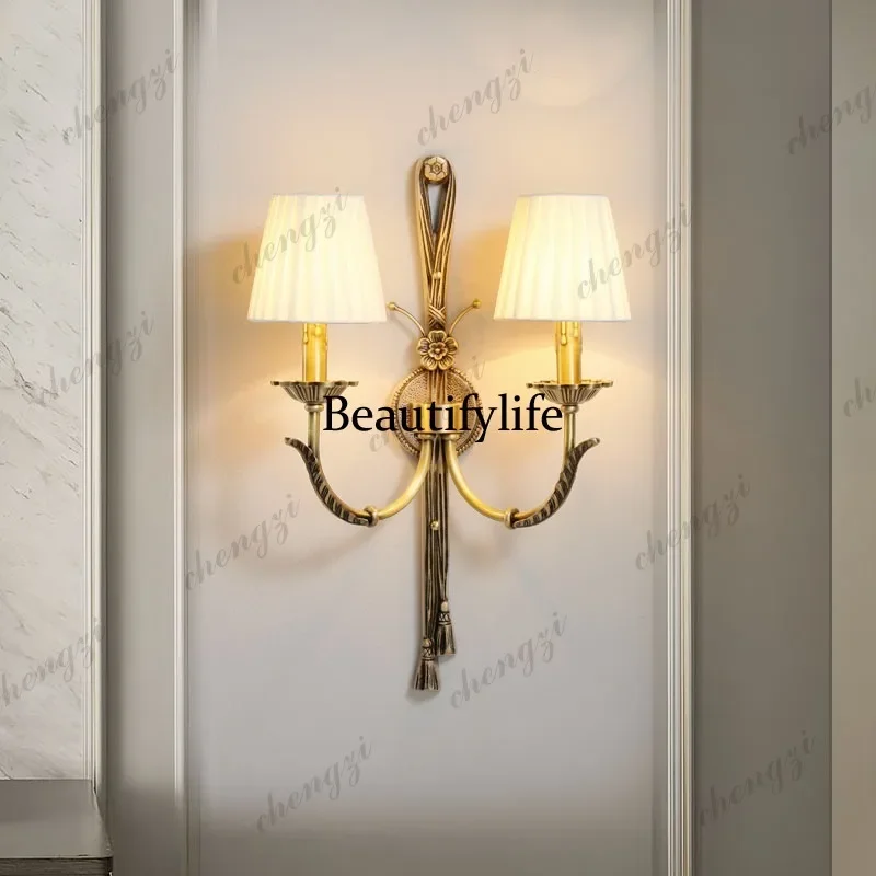 F181 All copper American, atmospheric bedroom wall lamp retro French simple pure copper classical court living room wall lamp