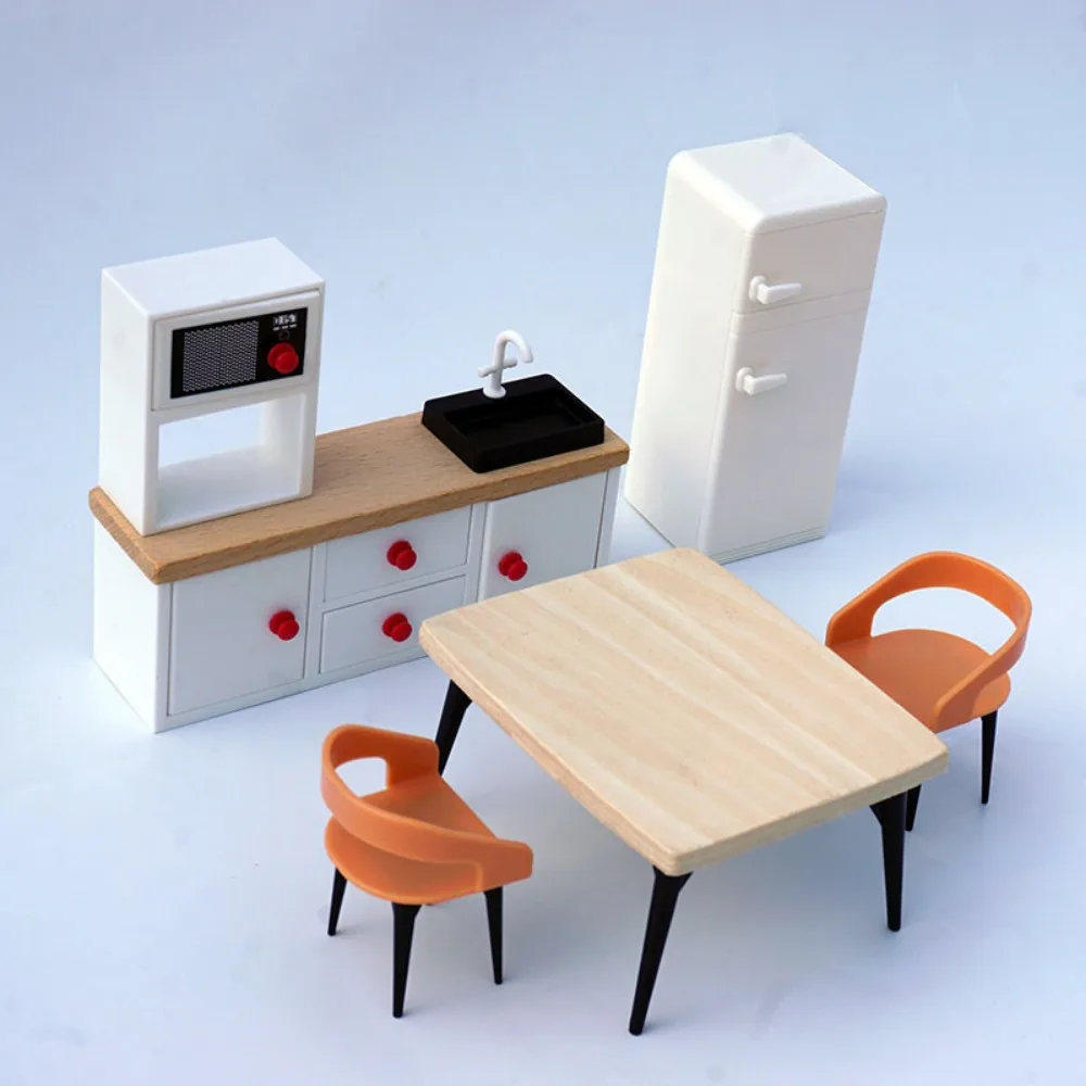 New Mini Refrigerators Cabinets Furniture Multistyles Wood&Plastic Dining Chair Table Cottage Dollhouse Kitchen Refrigerator