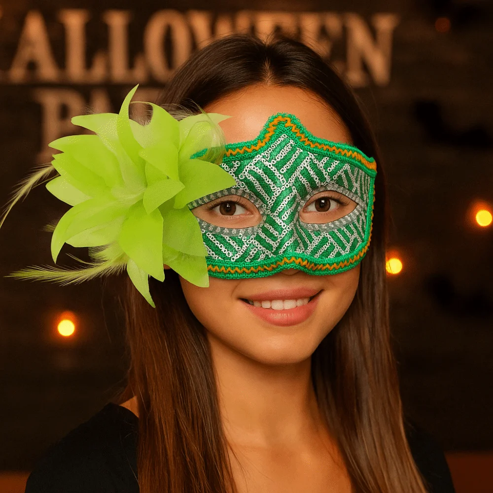 

Sequin Halloween Party Mask Feather Halloween Dressing Flower Mask Plastic Cosplay Prop Masquerade Mask Halloween Party