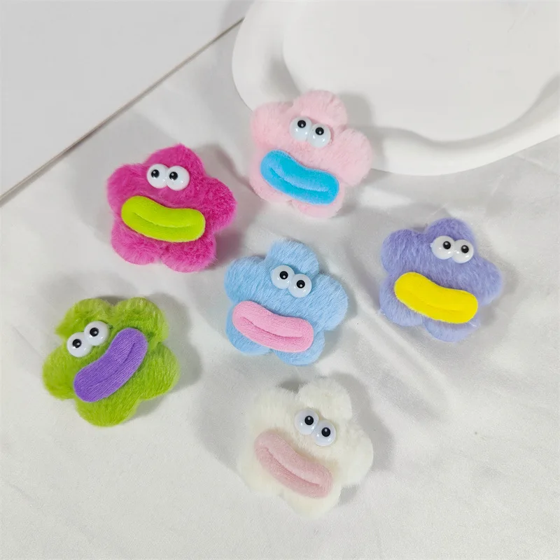 

6PCS Plush quirky flowers big eyes sausage mouth accessories DIY hair clips shoes bags clothing handmade decorative accessories