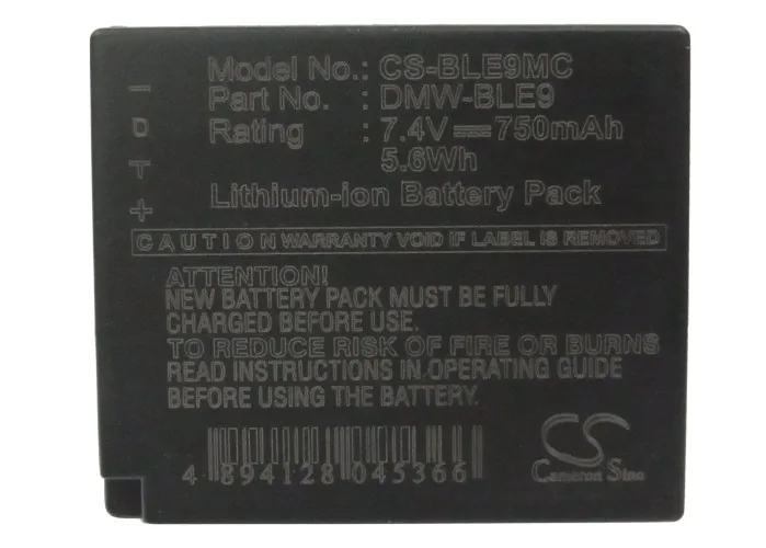 750mAh 7.4V 5.6Wh Camera Li-ion Battery for Panasonic DMW-BLE9 DMW-BLE9PP DMW-BLE9E Lumix DMC-GF3 Lumix DMC-GF3K  Lumix DMC-S6K