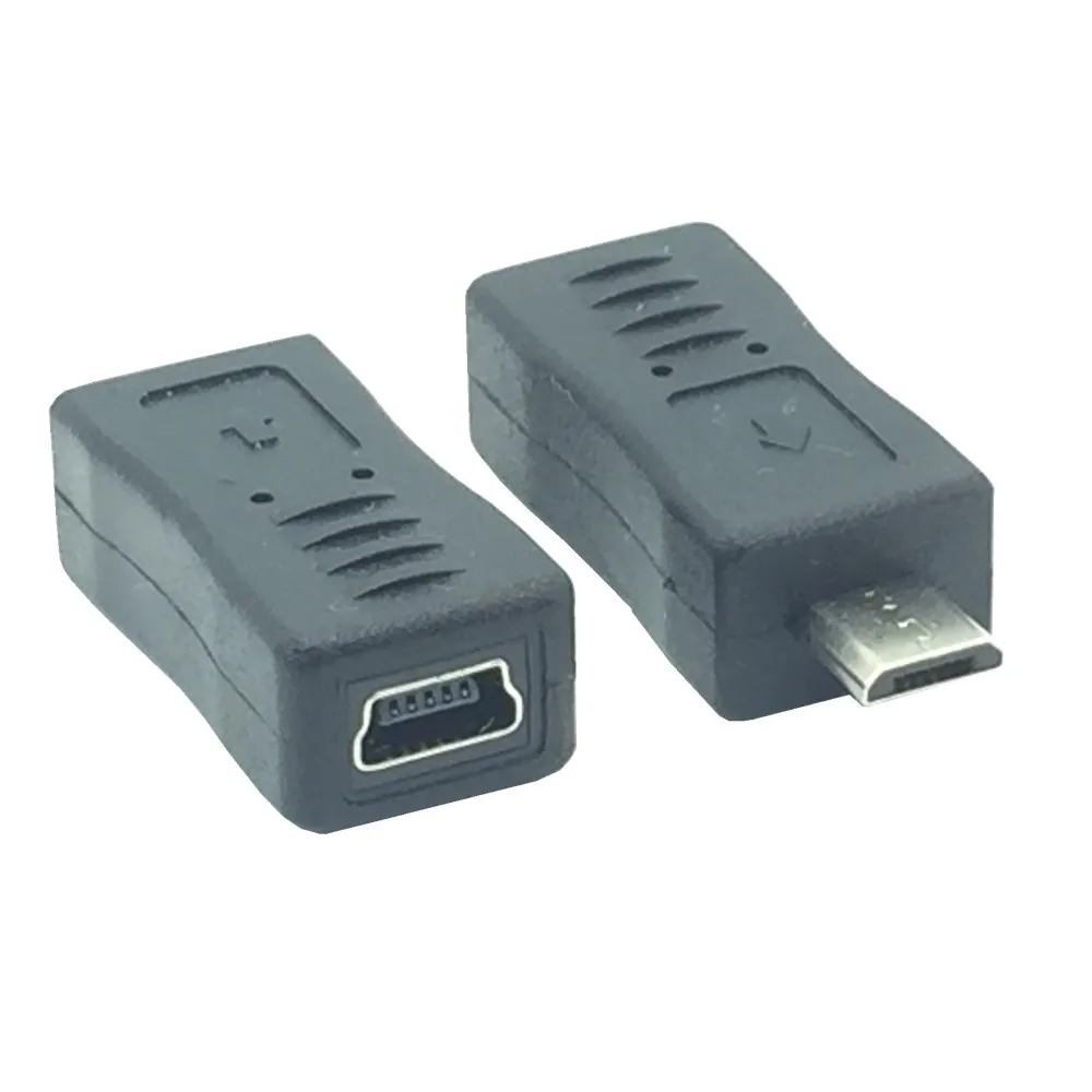 Micro USB fêmea para Mini USB adaptador macho, carregador conversor, preto