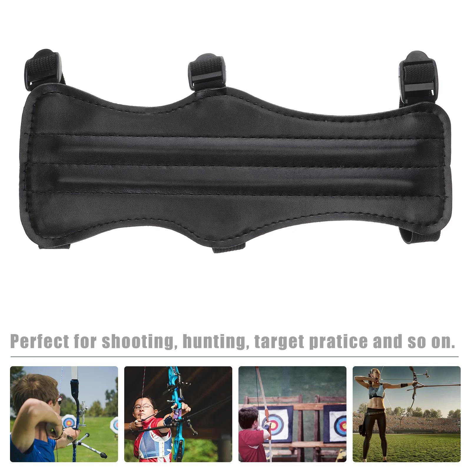 

PU Archery Arm Guard Black Triple Adjustable Buckle Strap Protective Gear for Right Or Left Hand Shooters Safe Strap