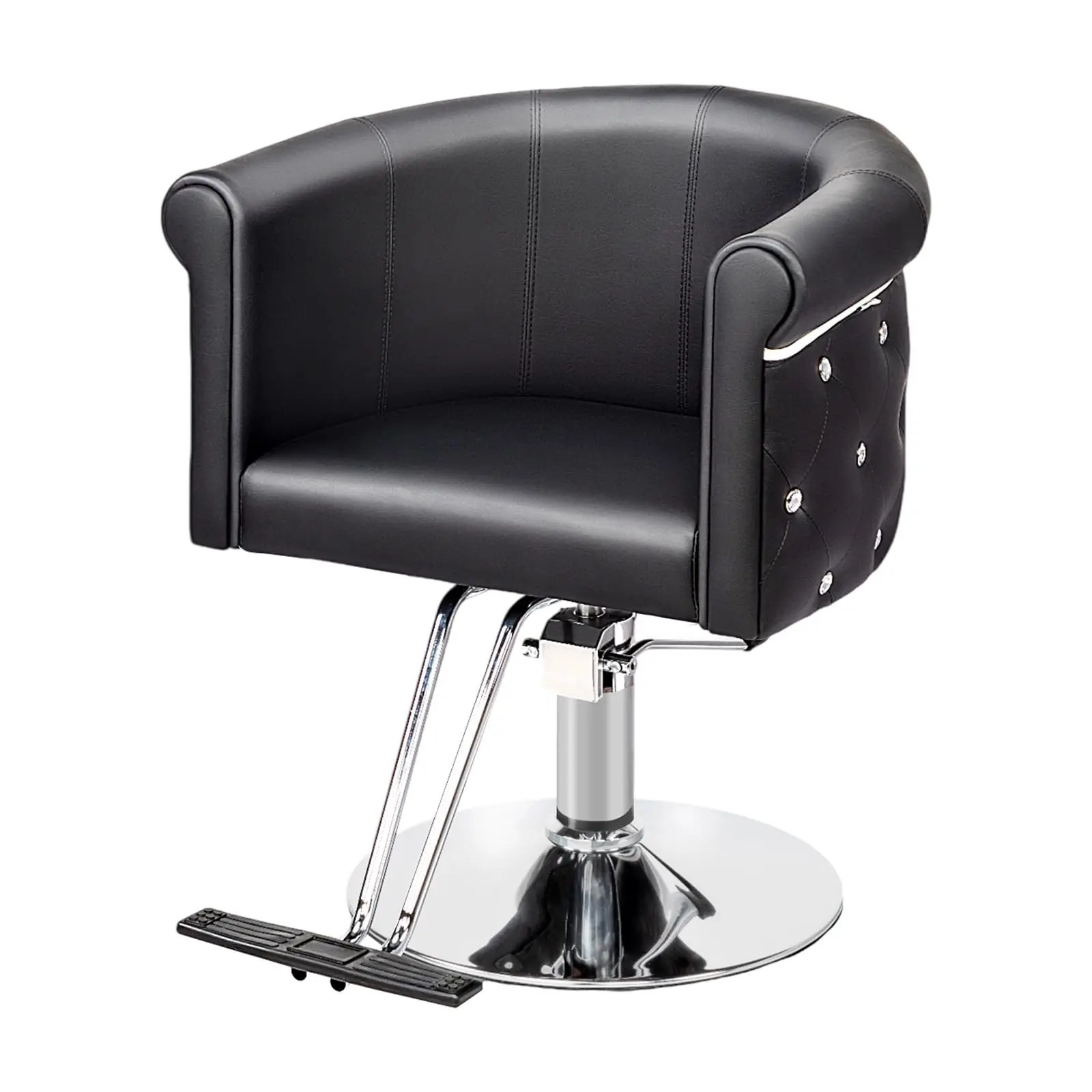 Salon Chair for Hair Stylist, Black Hair Chair with Tufted Back Footrest Hydraulic Pump, for Braiding Cosmetology