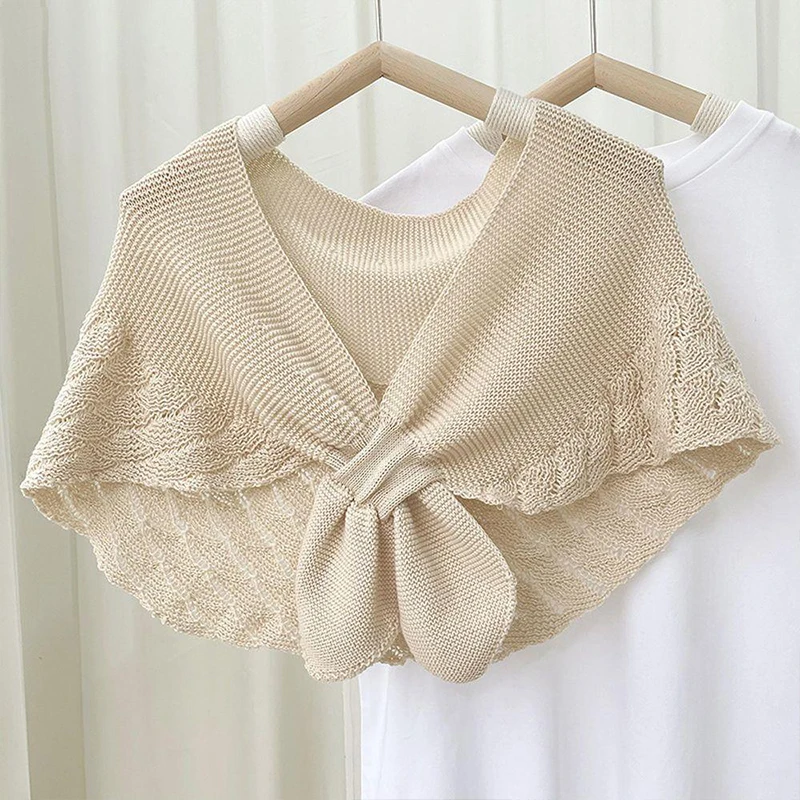 Women Knitted Warm Shawl Solid Color Neck Warmer Scarf, Fake Collar Shoulder Wrap, Air Conditioning Cover for Summer