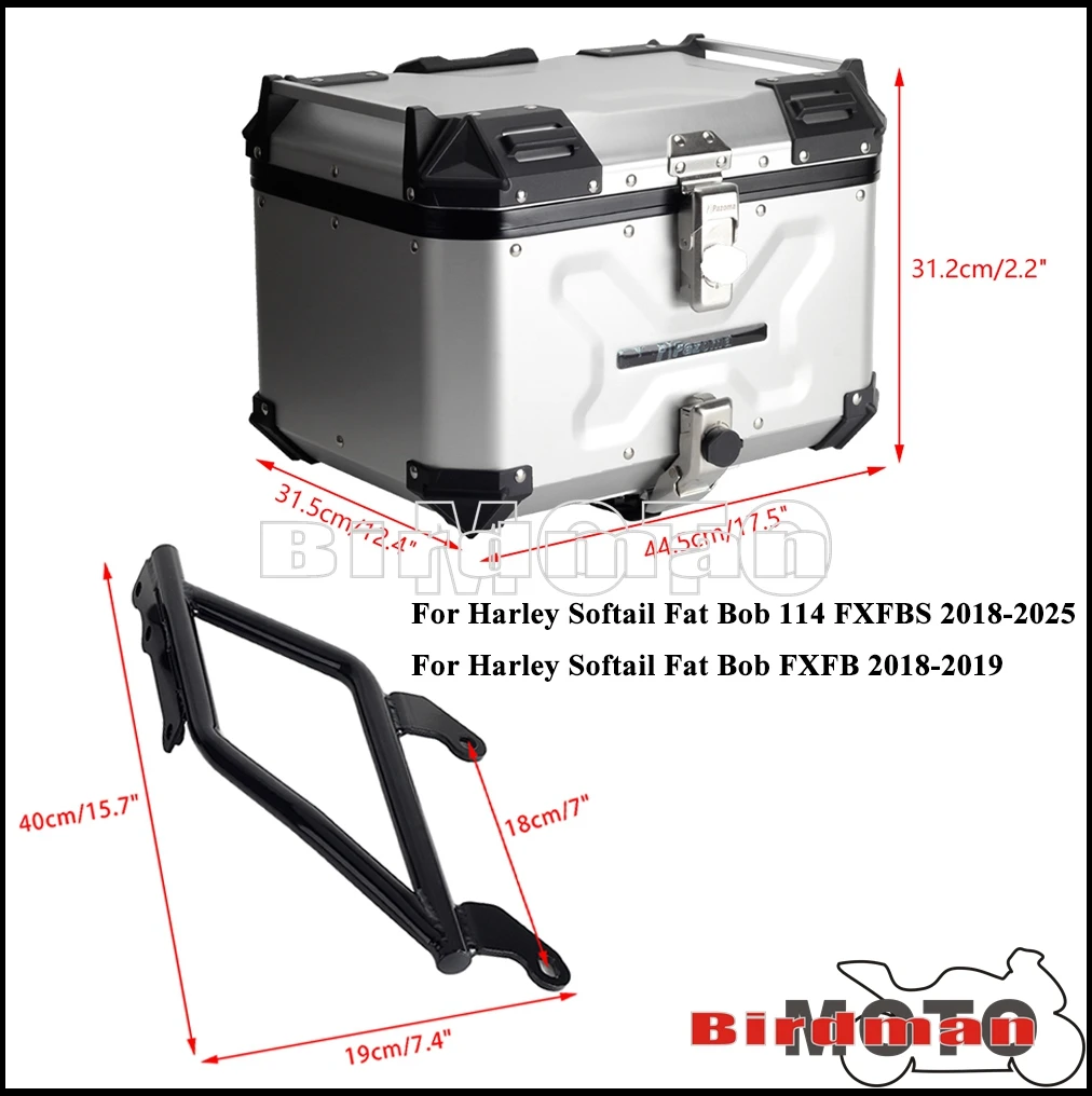 Moto Helmet Box Aluminum Top Tail Rear Luggage Storage Tool Cases Lock Trunk For Harley Softail Fat Bob 114 FXFBS FXFB 2018-2025