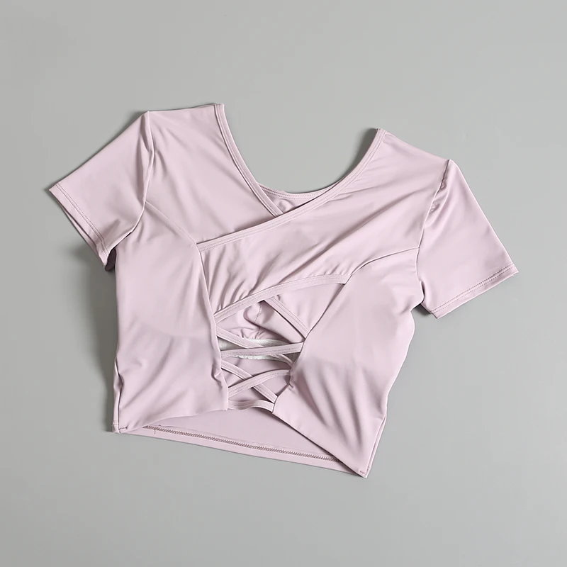 Fitness short-sleeved women slim sexy beautiful back tight fast dry spring and summer professional morning jogging exercise