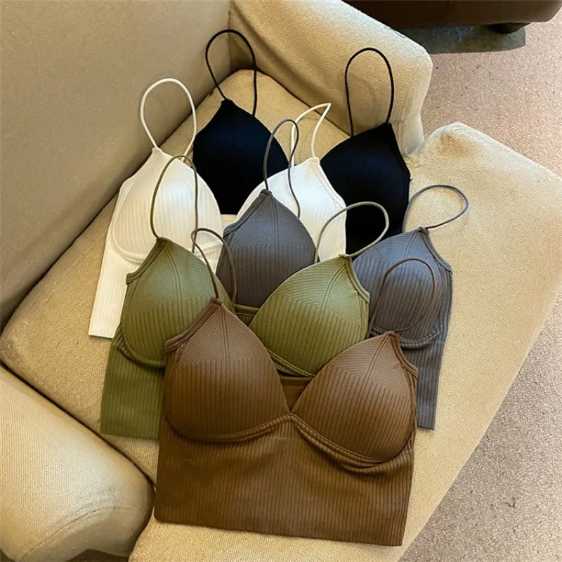 Chest Wrapped Fixed Cup Integrated Back Threaded Short Suspender Strapless Vest Top Women External Daily Basic Casual Outfit