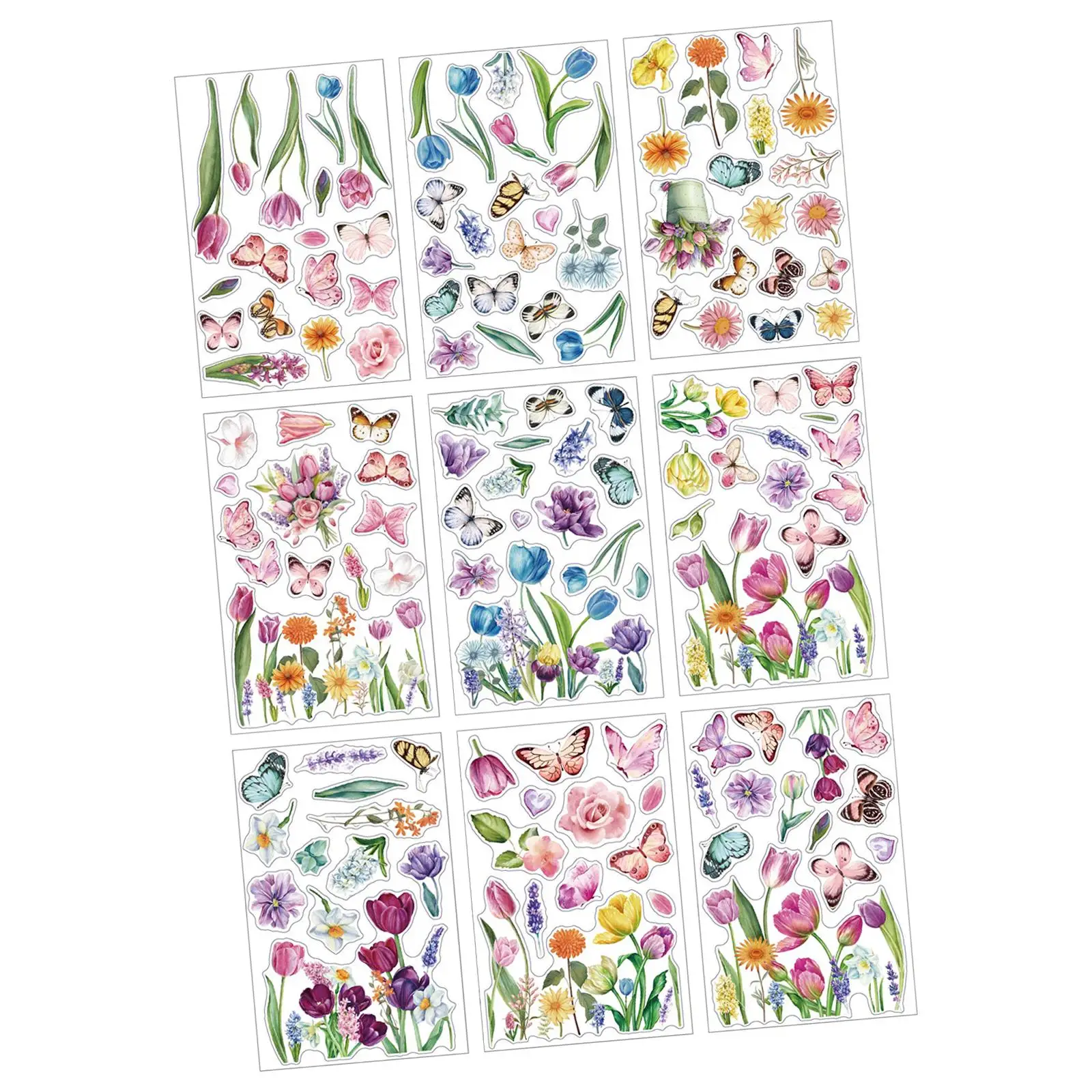 Floral Window Clings Anti Collision Tulips 9 Sheets/132Pcs Decorative Spring Decor for Kitchen Living Room Glass Bathroom Door