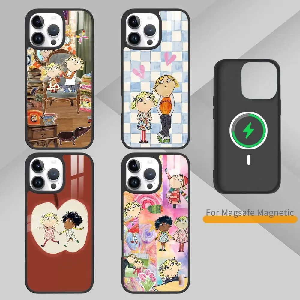 

Cartoon C-Charlie and L-Laura Phone Case For iPhone 14,16,15,13,17,12,Plus,Pro,Max Magnetic For Magsafe Frosted Cover