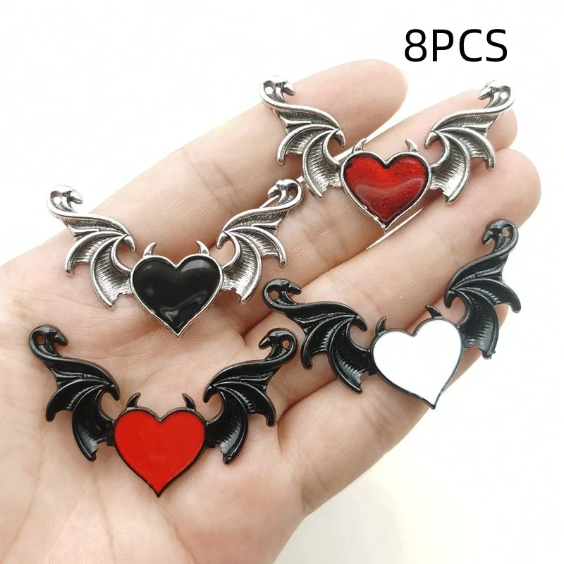 8/10PCS DIY Zinc Alloy Jewelry Accessories Devil Peach Heart Wings Pendant Accessories Suitable for Necklace Earrings