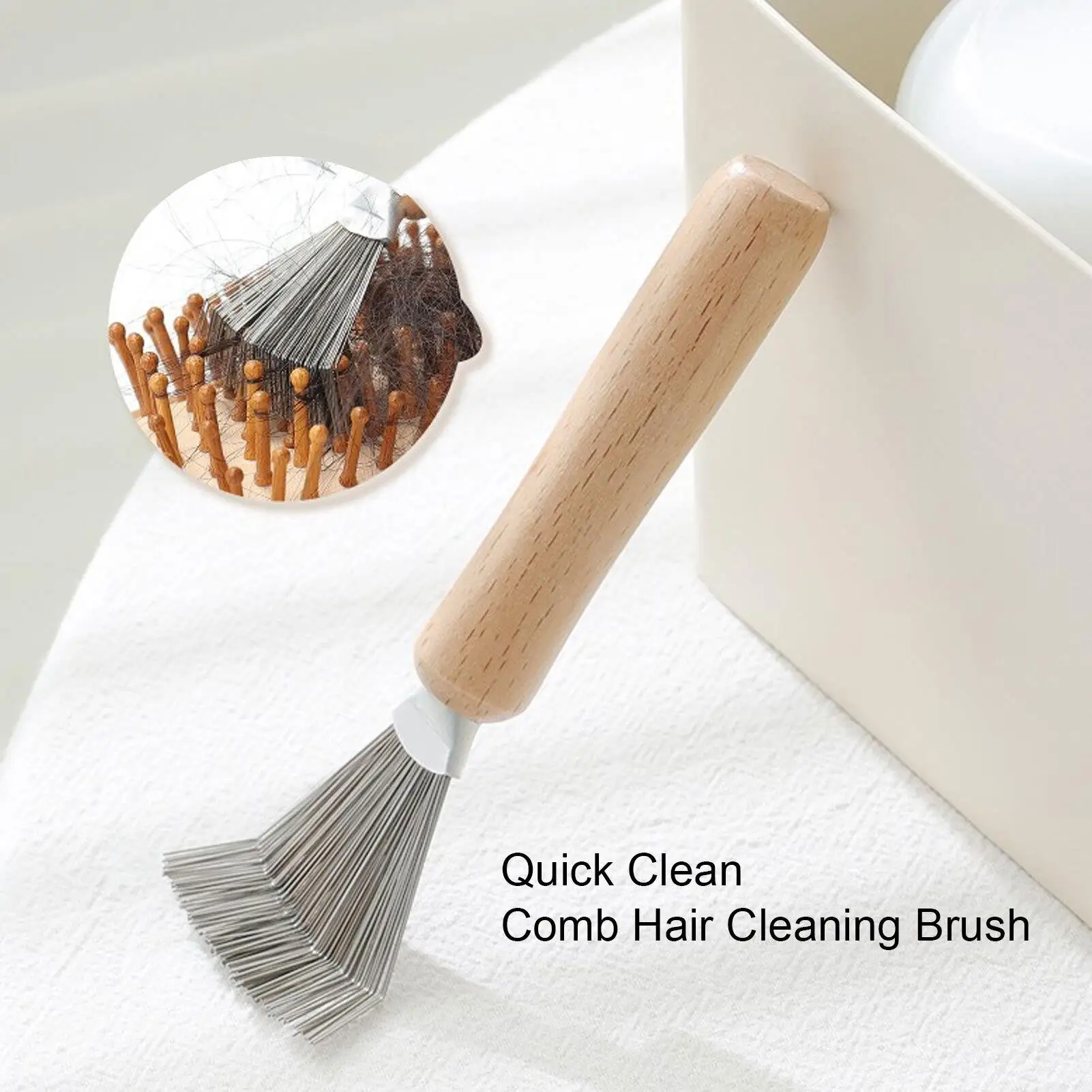 Durable Hair Brush Cleaner Tool – Quick Clean, Dense Fan Shape, Wooden Handle Perfect for salon Use