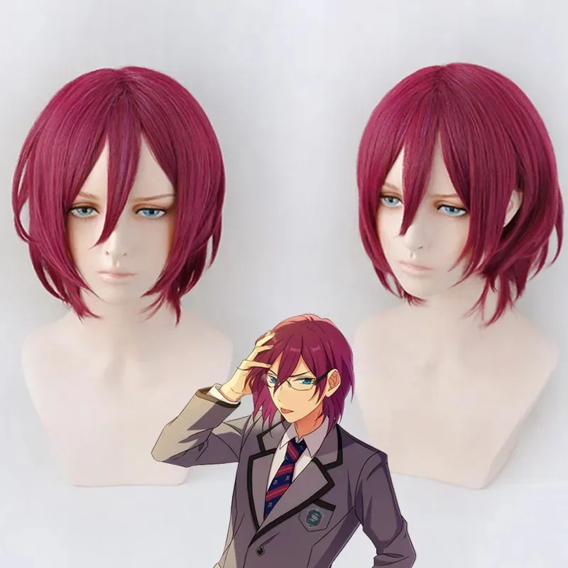 ABC123Ensemble نجوم إيبارا تأثيري قصير أحمر مختلط الباروكات مقاومة للحرارة الشعر الاصطناعية + غطاء شعر مستعار Saegusa Ibax;3,f'6,h.7;j #2