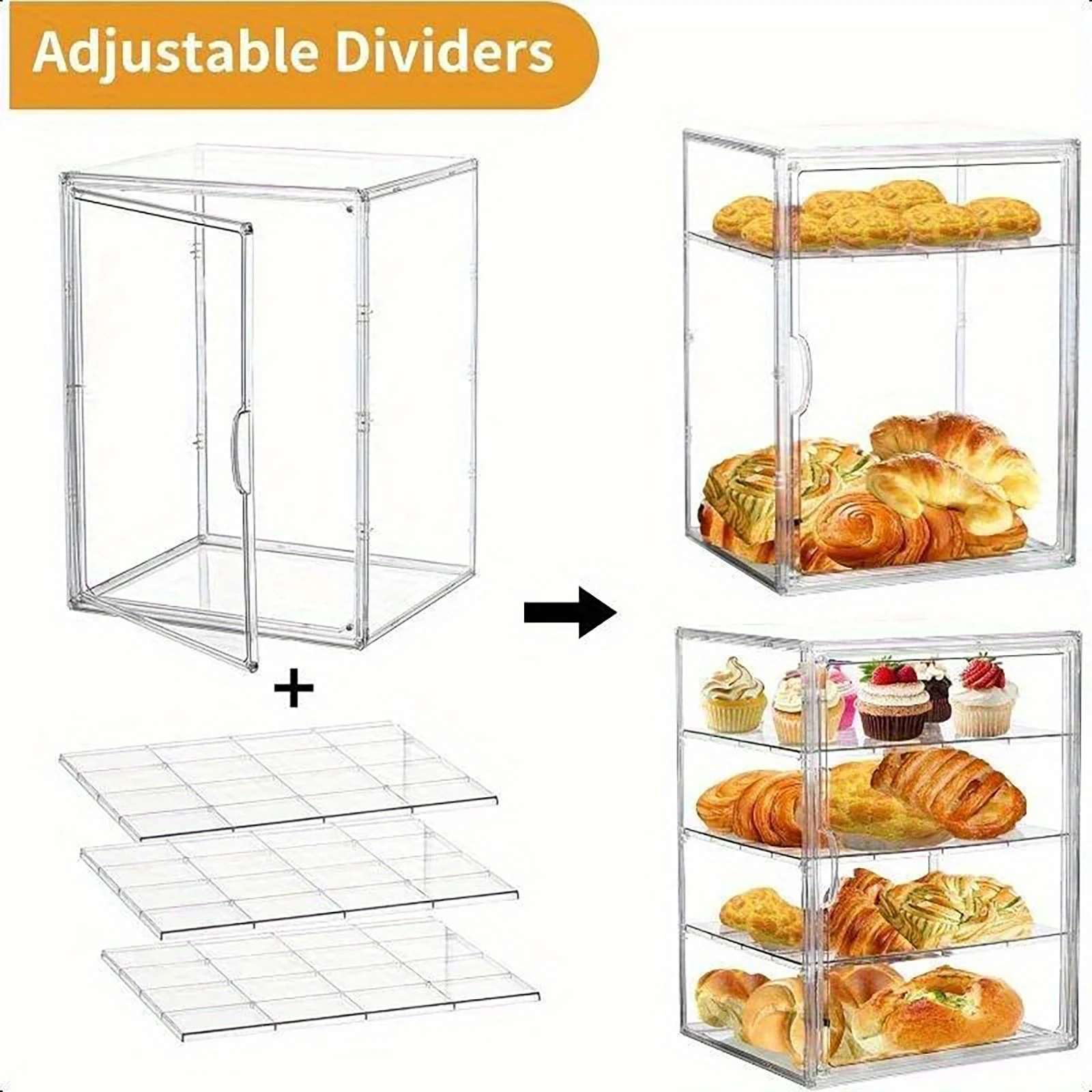 

4-Layer Clear Plastic Bread Box with Lid Transparent Cake Holder Reusable Bread Display Cabinet for Weddings Event Fruit Platter