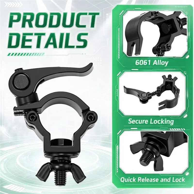 Aluminum Heavy Duty Truss Clamp Hook Quick Release Stage Lighting Clamps(4 Pcs), Light Mount Lock Fit 32-35Mm