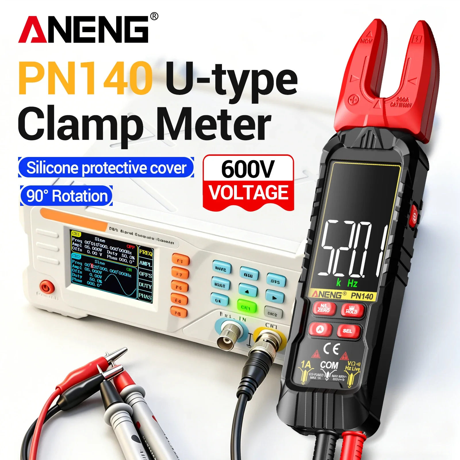 ANENG PN140 Digital Clamp Meter VA Color Screen 90° Rotatable Jaw Auto Recognition Flashlight Household Electrician Repair Tool