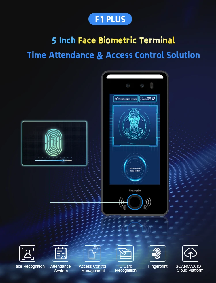 F1 2+32GB Face Recognition Attendance Integrated Biometric Access Control System with Face Recognition Terminal