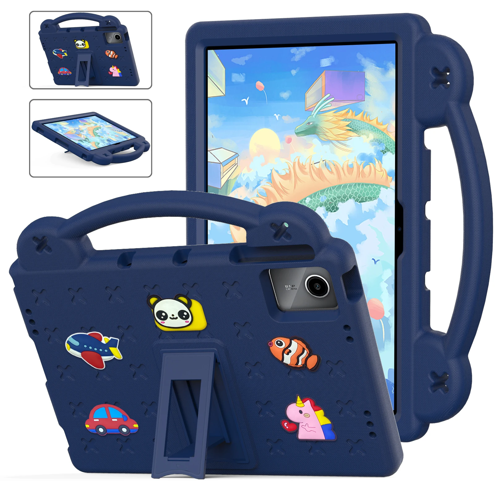 Cute Bear EVA Case For Infinix Tecno Megapad 11 Kids Funda Cover With Built-in Kickstand Portable Holder Shockproof Protection