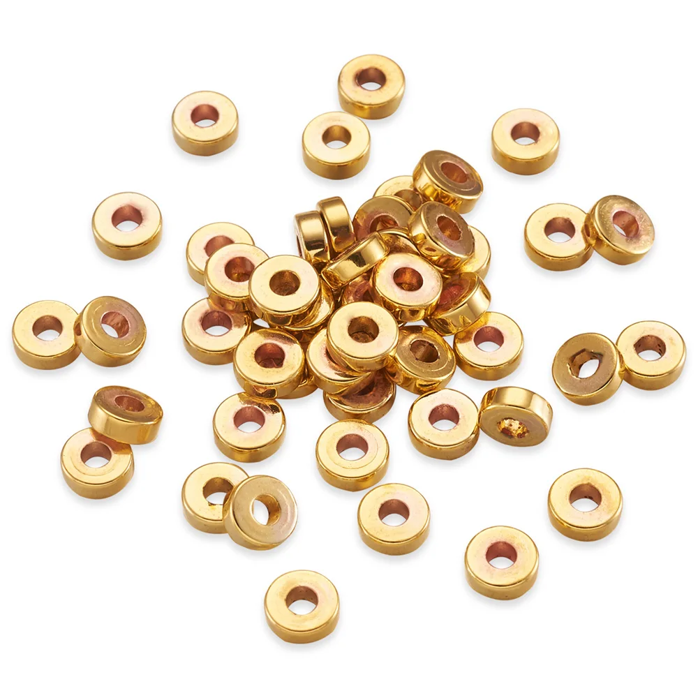 Electroplate Non-magnetic Synthetic Hematite Beads Golden Plated Flat Round Heishi Beads Spacer for DIY Jewelry Making 4 6 8mm