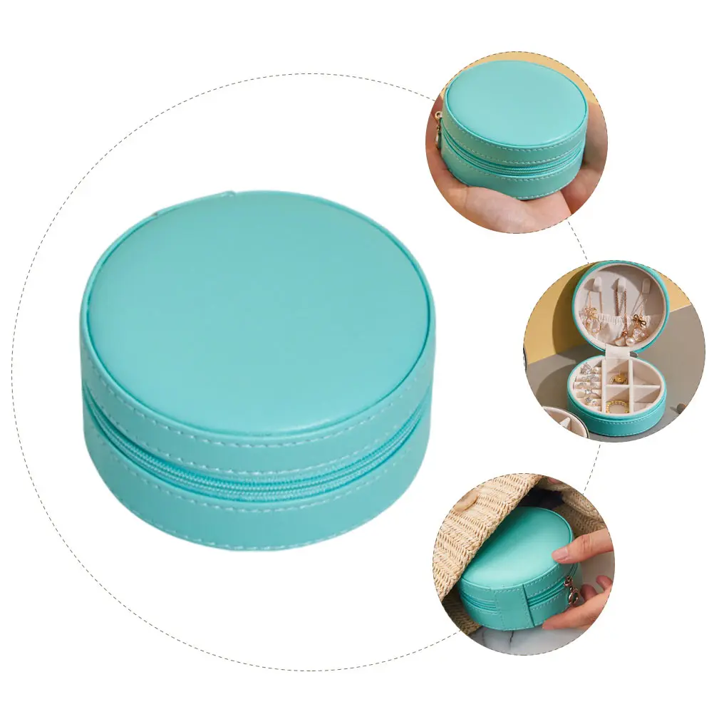 

Elegant Round Jewelry Box Pu Organizer Storage Case For Women Travel Earring Necklace Holder Container With Multi-Grid