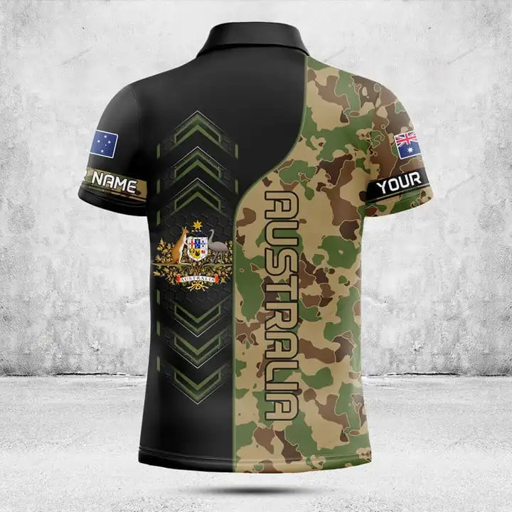 Custom Name Australia Flag Graphic Camo Polo Shirt Summer Casual Men's Fashion Pullover Loose Sports Jersey Short Sleeve Tops