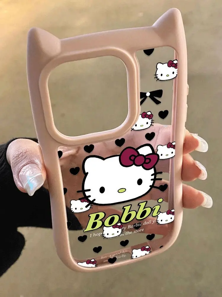 NEW Sanrio Hello Kitty KT Head Clear Cheery Cute Phone Case For iPhone 15 14 13 12 11 Pro Max XR XS Max Y2K Kawaii Cover Cartoon