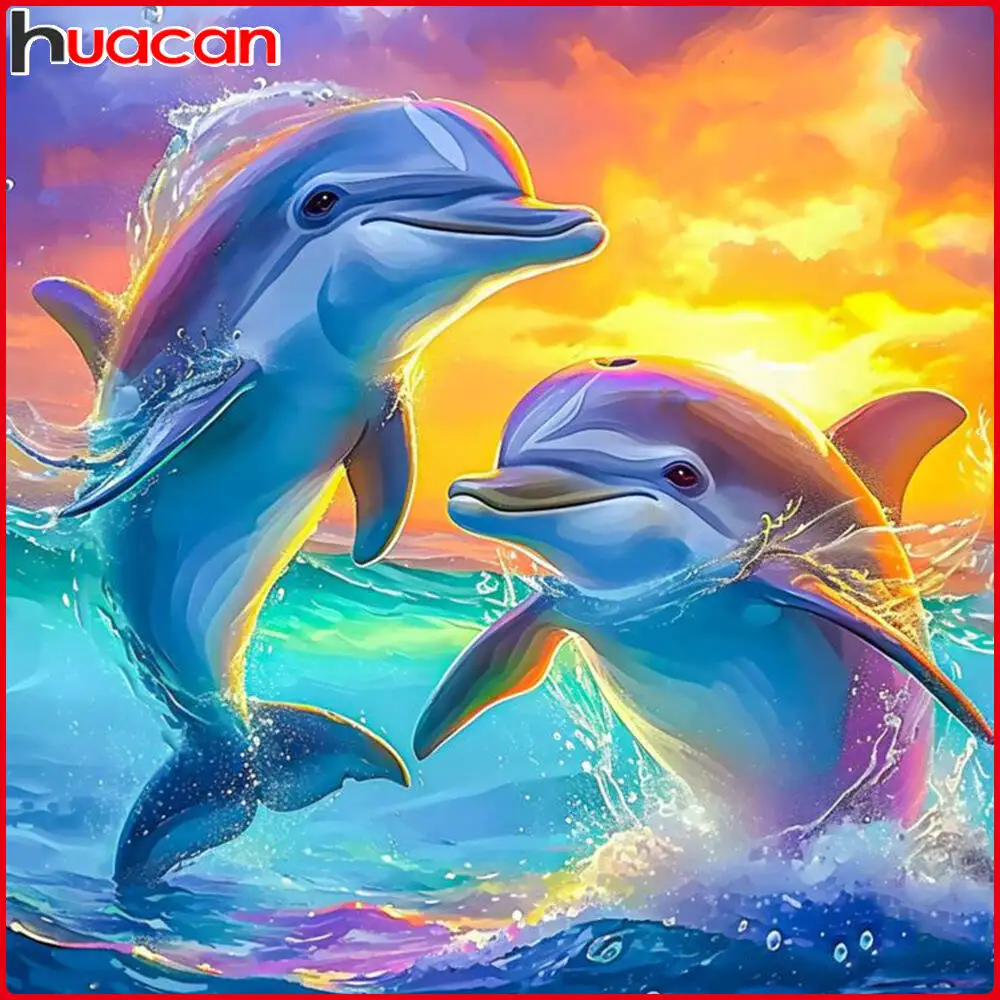 Huacan 2025, neue Kollektion, Diamant-Gemälde, Delphin, Himmel, Diamant-Stickerei, Meer, Sonnenuntergang, Mosaik, Kunst, Dekoration, Gemälde