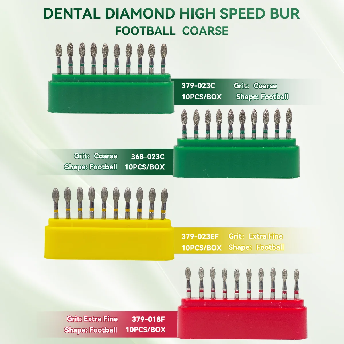 10 pièces/boîte Fraises diamantées dentaires 368-023C 379-018F 023EF Forme de football Grossier Fin FG 1.6mm pour pièces à main haute vitesse