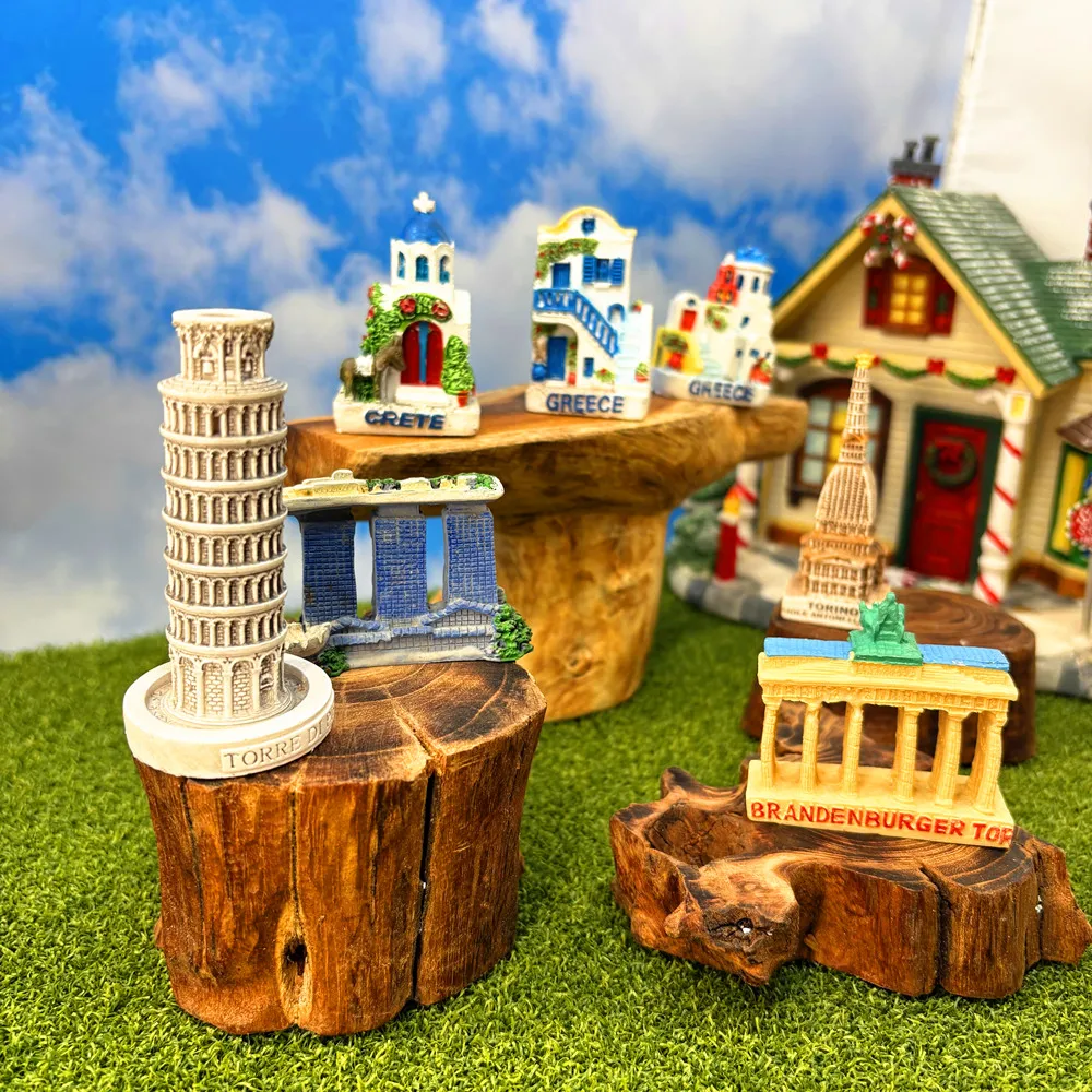 Italy Pisa Tower Singapore Marina Bay Sands Greece Santorini 3D Resin Figurine Travel Souvenir Home Decor