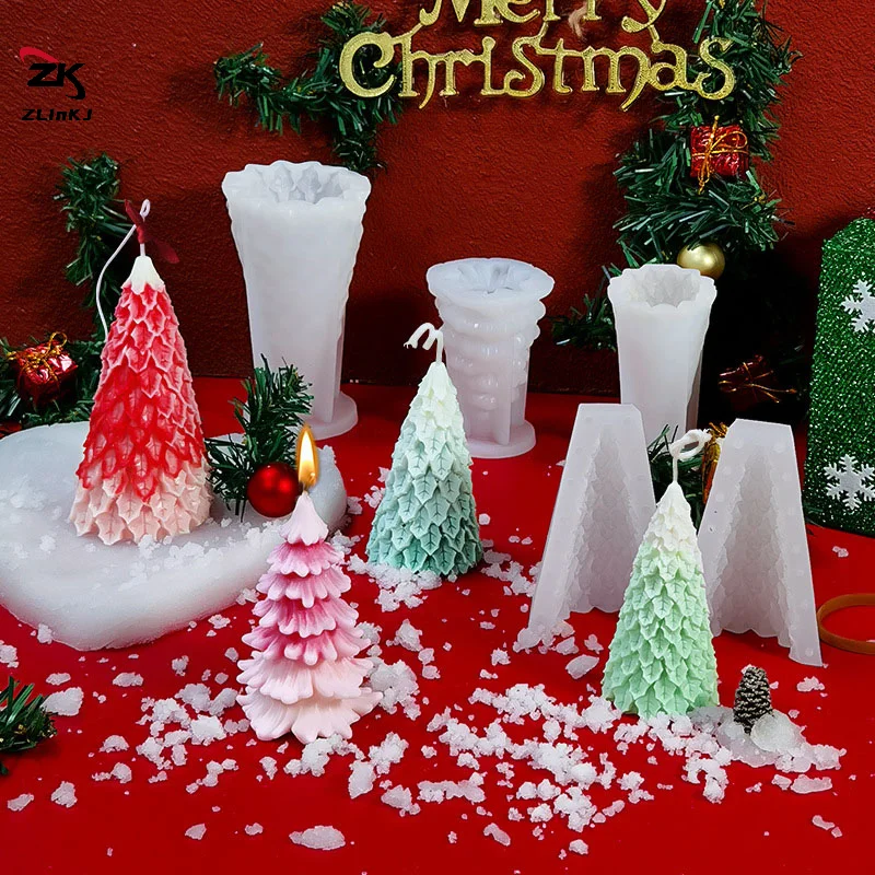 1pc 3D Cute Christmas Tree Shapes Silicone Mold For Candle DIY Gypsum Plaster Mold Handmade Home Ornament