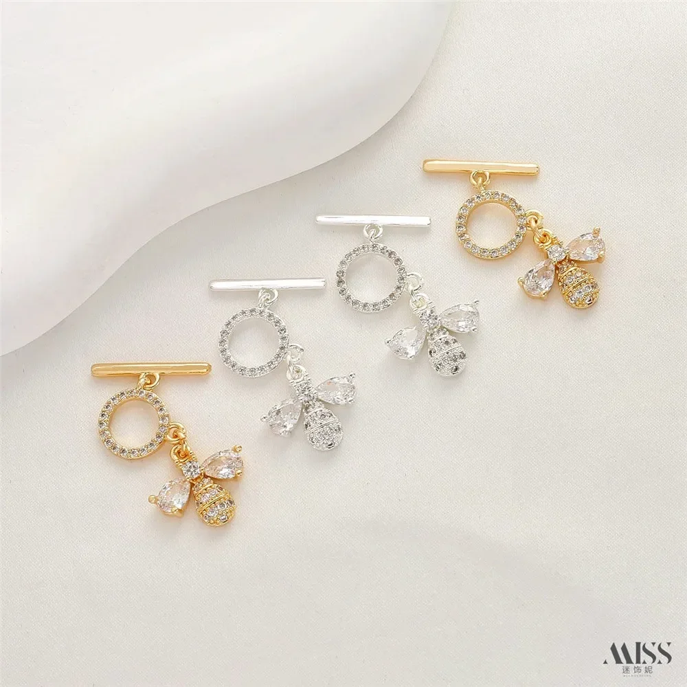 

14K Gold Bag Color Plating 18K Real Gold Inlaid Zircon Bee OT Buckle DIY Bracelet Necklace Ending Connection Buckle Accessories