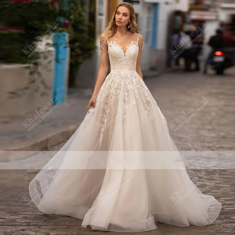 

Vintage Wedding Dresses Elegant Bridal Gowns Lace Appliques Sleeveless Backless Robes For Women Vestidos De Novia Customized